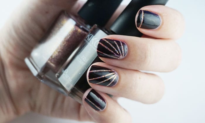 Nails that are painted using striping tape