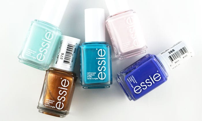 showing 5 Essie nail polish bottles