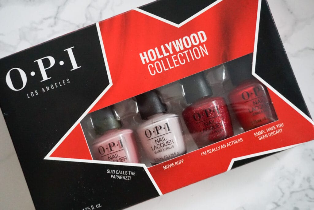 Swatches of the OPI Hollywood mini 4-pack