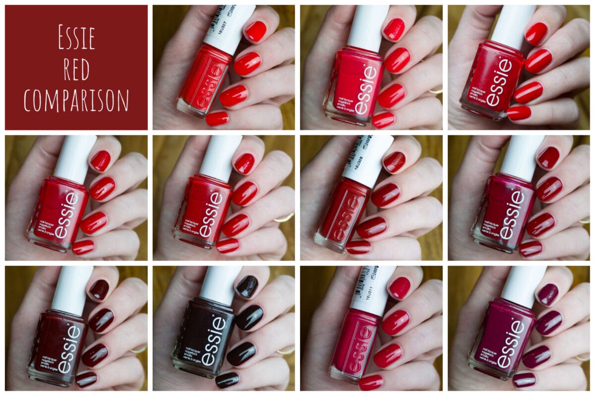 red - creme Essie Noae Nails comparison